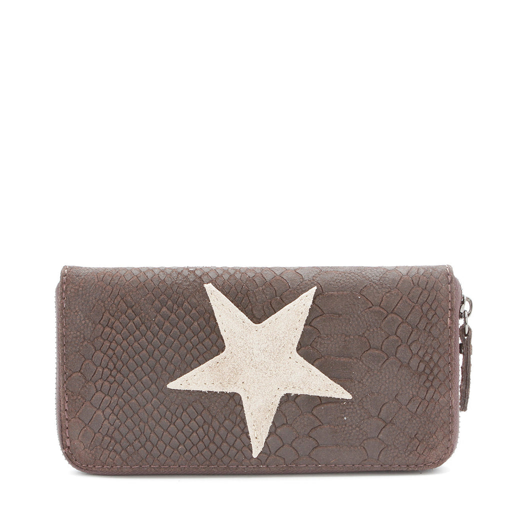 Leder Portemonnaie mit Stern Dunkelbraun