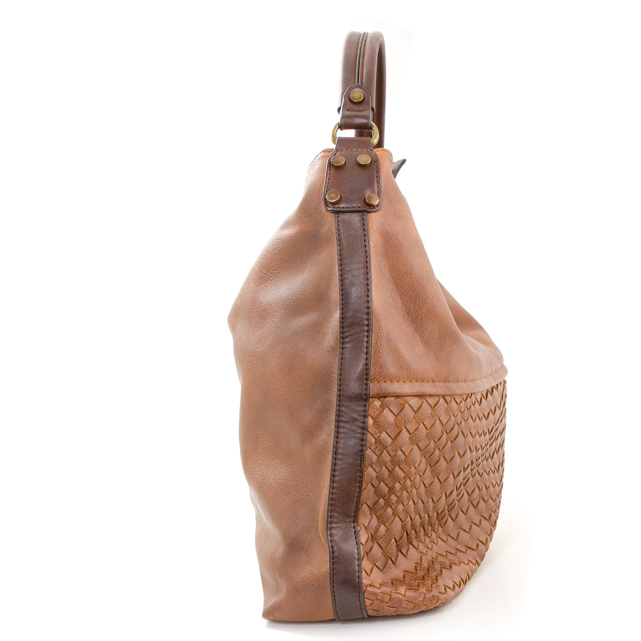 Schultertasche Beutel mit Flechtoptik Cognac Braun