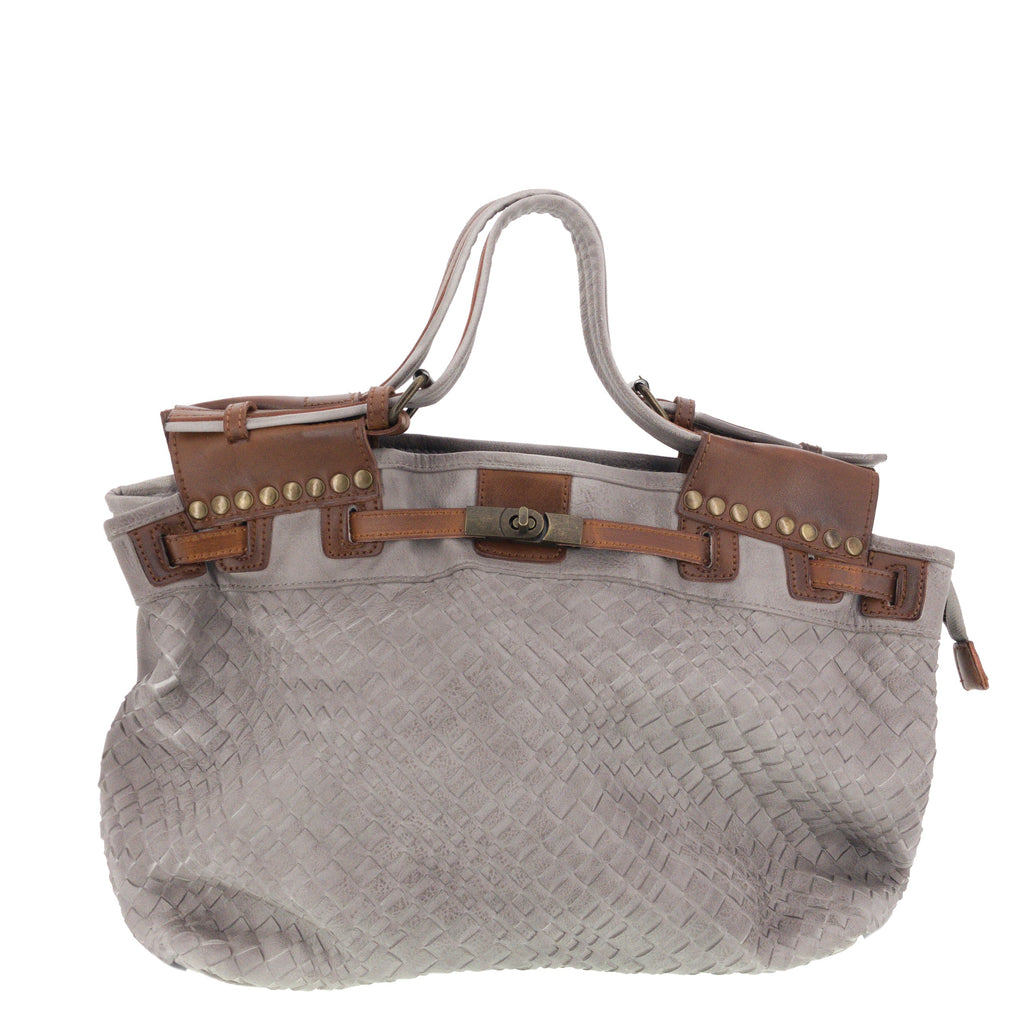 Vintage Doctor Bag Tasche Flechtoptik Grau