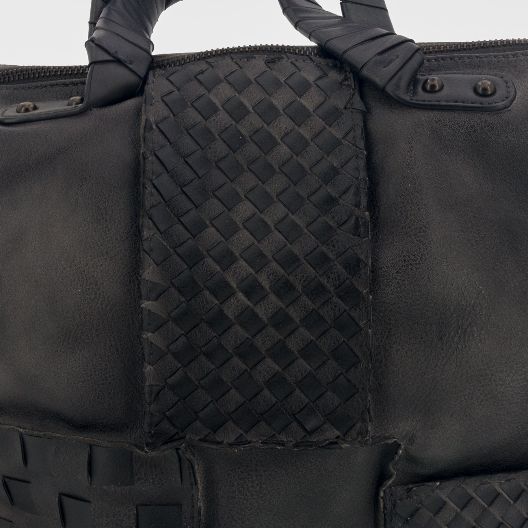 Vintage Bag Tasche Flechteinsatz Schwarz