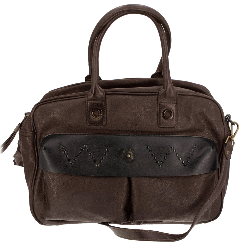 Vintage Handtasche Dunkelbraun mit aufgesetzten Tachen