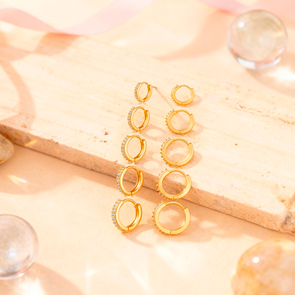 Ohrringe aus 925er Sterling-Silber, vergoldete Creolen mit Zerkonia, verschiedene Größen