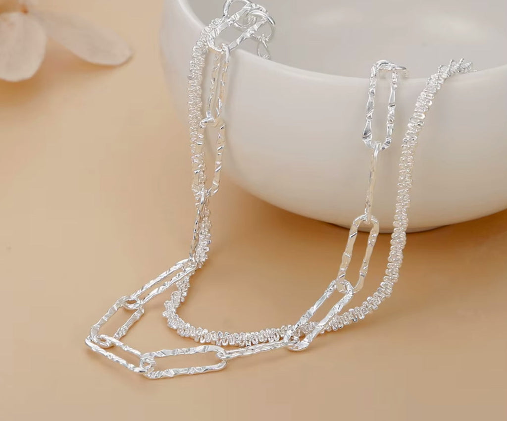 Armband aus 925er-Sterling-Silber, doppellagige Kette, 19cm