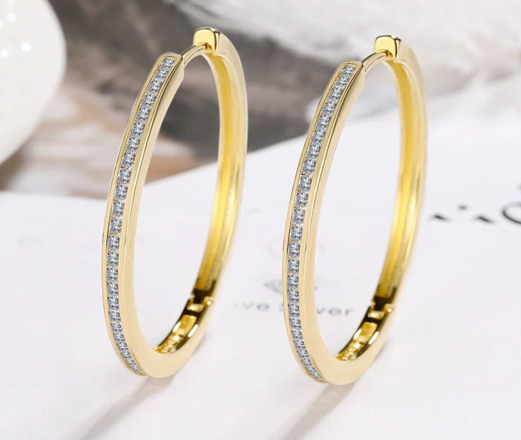 Ohrringe aus 925er Sterling-Silber, vergoldet, Zirkonia Creolen, 3,5cm