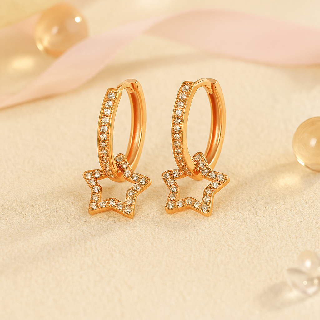 Ohrringe aus 925er Sterling-Silber, Stern-Creolen, 2,2cm