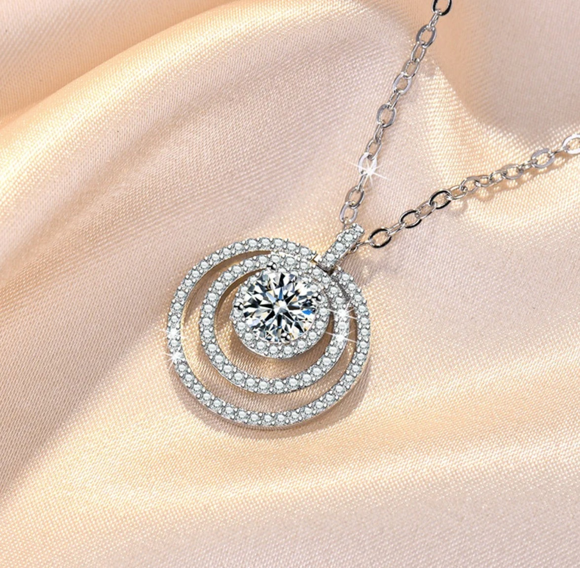 Kette mit Anhänger aus 925er Sterling-Silber, Kristall in Kreisen, 45cm