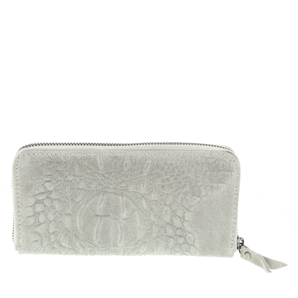 Leder Portemonnaie Krokooptik Grau