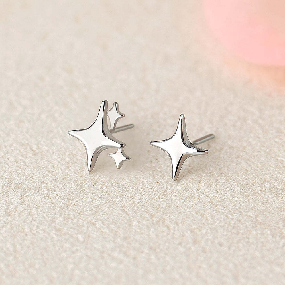 Ohrstecker aus 925er Sterling-Silber, Lonely Triple Star (Set aus 2 verschiedenen Steckern)
