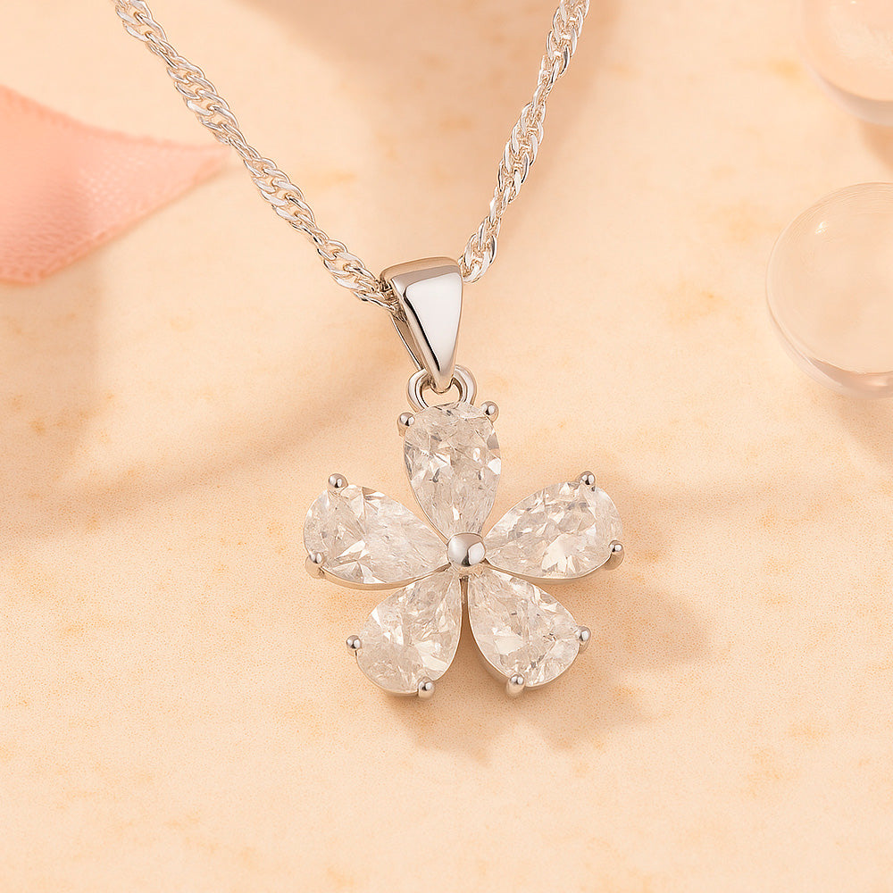 Schmuck Set aus 925er Sterling Silber, Kristall-Blume