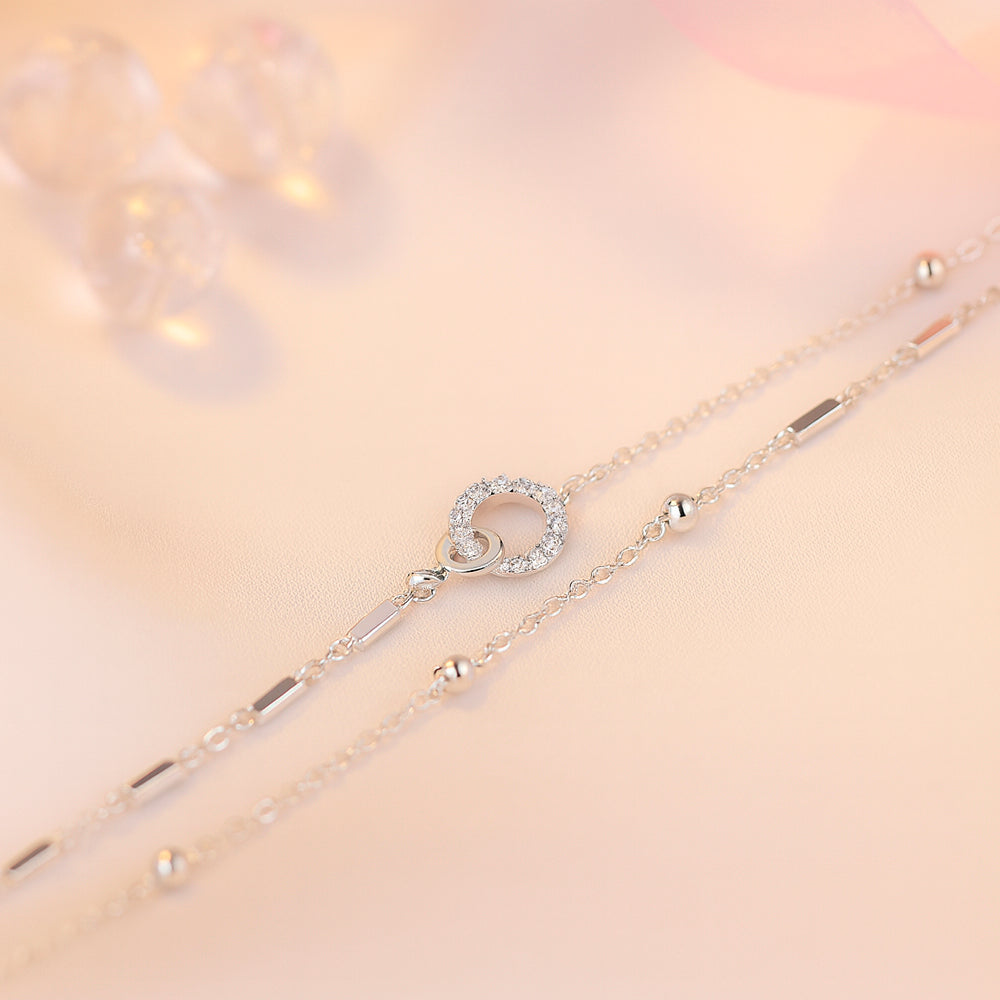 Armband aus 925er-Sterling-Silber, doppellagige Kette - Kreise, 15+5cm