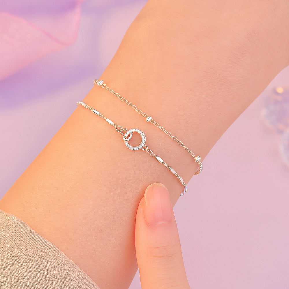 Armband aus 925er-Sterling-Silber, doppellagige Kette - Kreise, 15+5cm