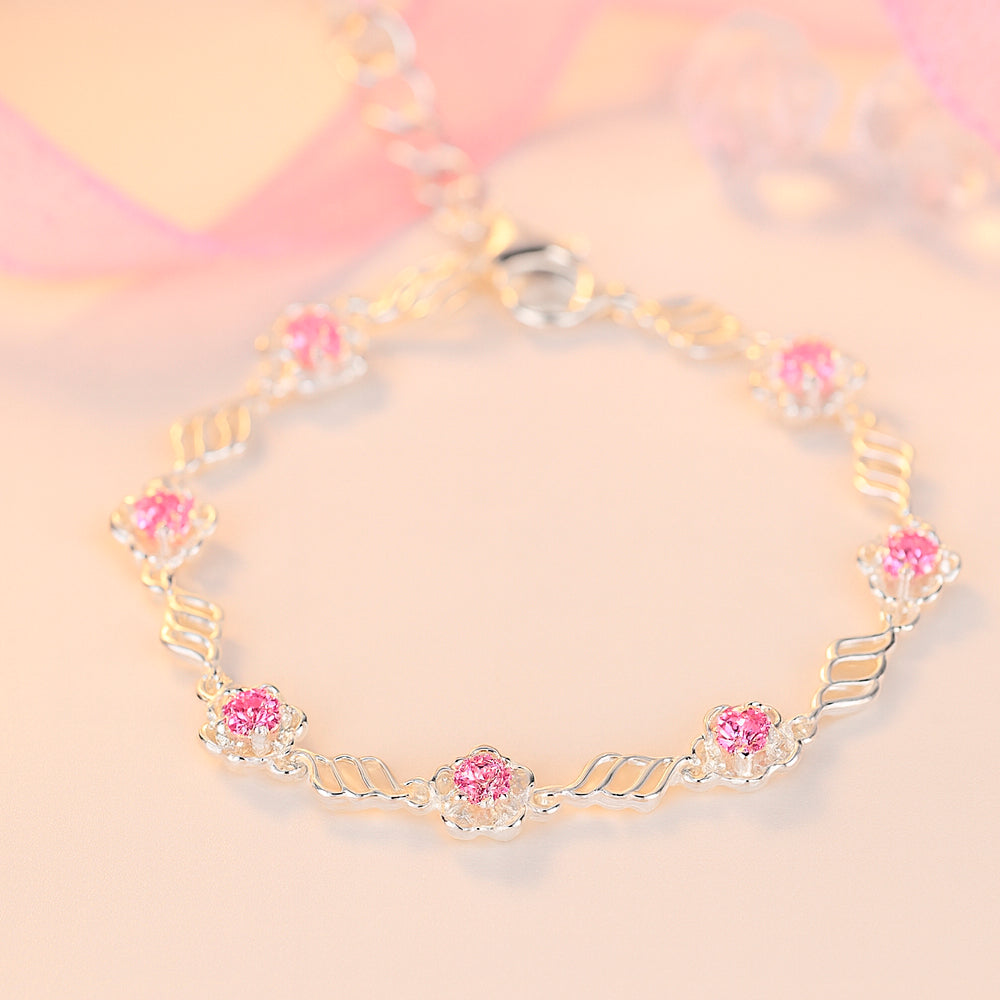 Armband aus 925er-Sterling-Silber, Blumenarmband mit Ranken, 15+5cm