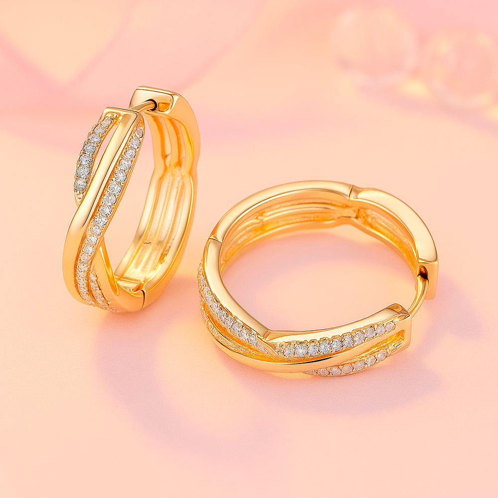 Ohrringe aus Edelstahl, vergoldet, Zirkonia Creolen, 2,4cm