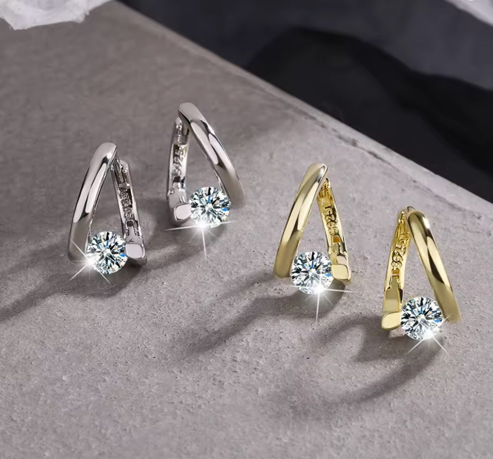 Ohrringe aus 925er Sterling-Silber, Creole mit klarem Kristallstein