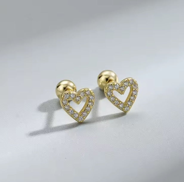 Ohrstecker aus Edelstahl, Herzchen mit Strasssteinchen, 5mm