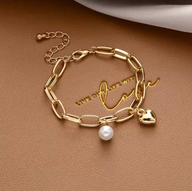 Armband aus Edelstahl, mit Perle und Herz