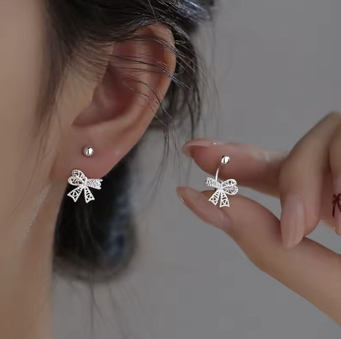 Ohrstecker aus 925er Sterling-Silber, Filigrane Schleife, 10mm