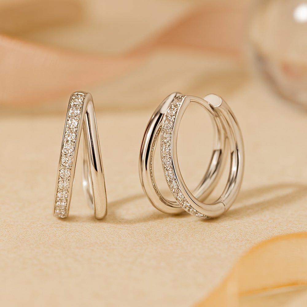 Ohrringe aus 925er Sterling-Silber, geteilte Strass-Creolen, 10mm