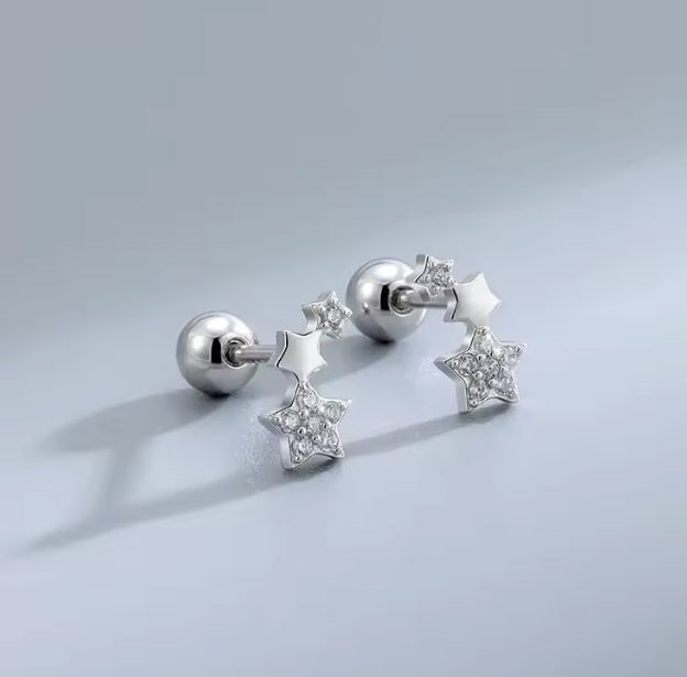 Ohrstecker aus Edelstahl, Sternchen mit Strasssteinchen, 5mm